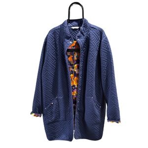 Sport Savvy Womens 4X Navy Blue Quilted Snap Front Floral Lined‎ Jacket Coat